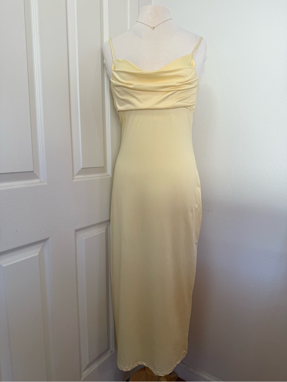 Vibe Pale Yellow Drape-Neck Maxi Slip Dress